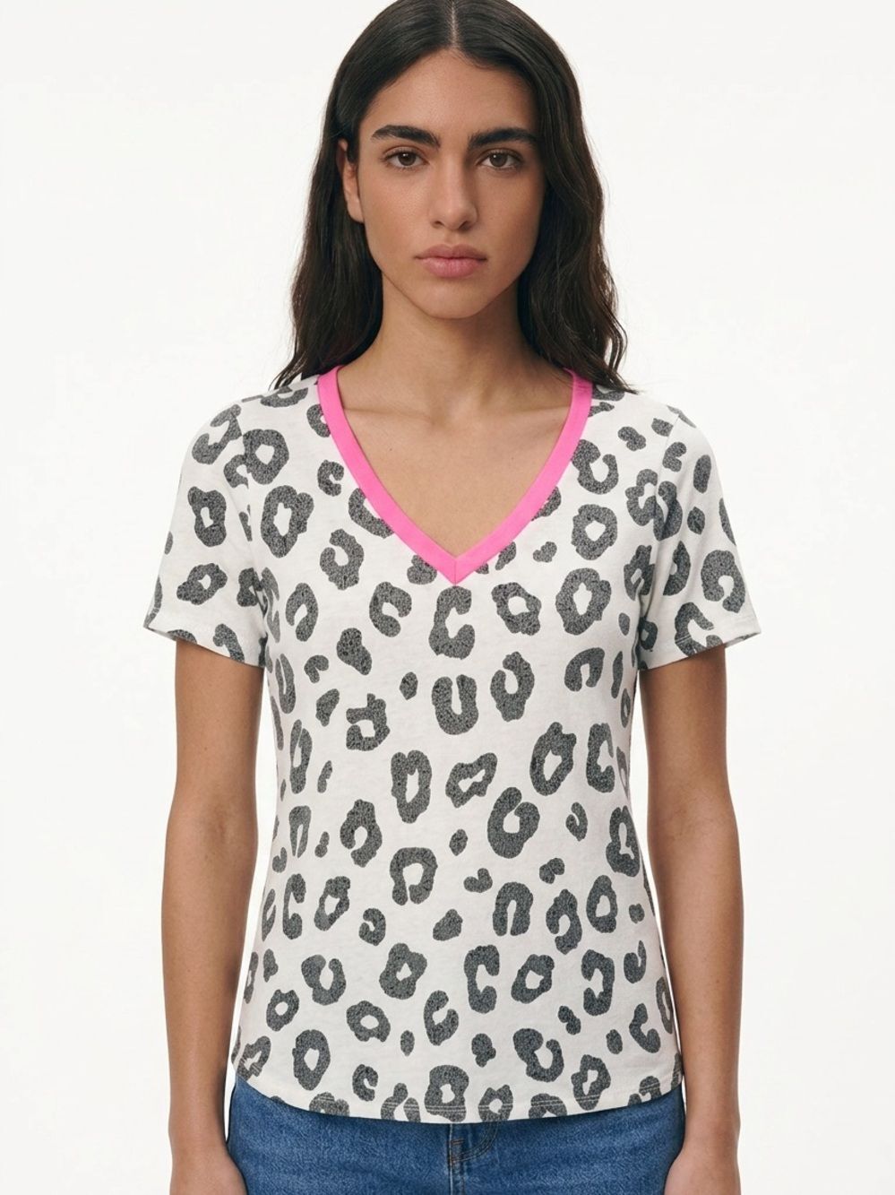 BIBI | Animal Leopard Print & Neon V-Neck Top M